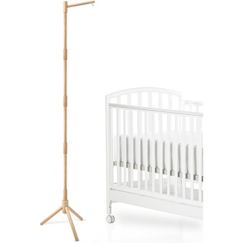 Floor-Standing Crib Mobile Arm - 61.4 Inch Wooden Mobile Arm for Crib - Movable Baby Mobile Hanger with Strong Anti-Dumping Attachment - 100% Beech Wood - Easy Assembly - Nursery Decor