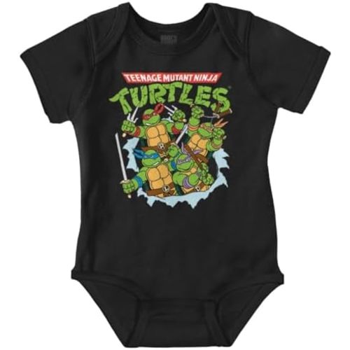 Brisco Brands TMNT 90s Retro Ninja Turtles Cartoon Baby Romper Boys or Girls