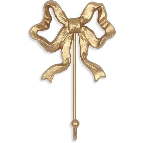 Single Bow Hook,Wall Mounted Functional Hook,Antique Gold Cast Iron Hooks for Coats,Hats,Bags, Bath Towels ,Room Decorations,Hallway,Bathroom,Kitchen,Office (Small single Bow Hooks:4.1x6.5 inches)