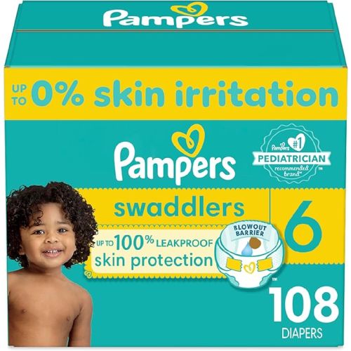 Pampers Swaddlers Diapers - Size 6, One Month Supply (108 Count), Ultra Soft Disposable Baby Diapers