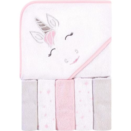 Hudson Baby Unisex Baby Hooded Towel and Five Washcloths, Pink Unicorn, One Size