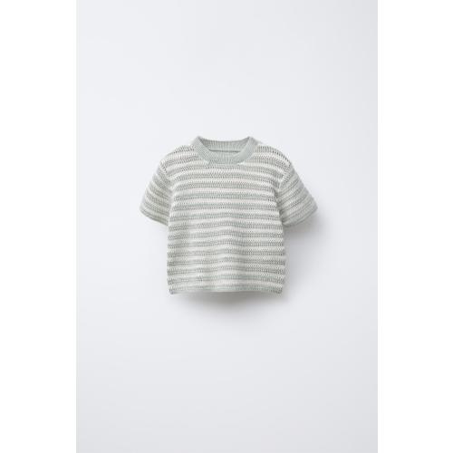 STRIPED SHORT SLEEVE KNIT SWEATER - Ecru | ZARA United States