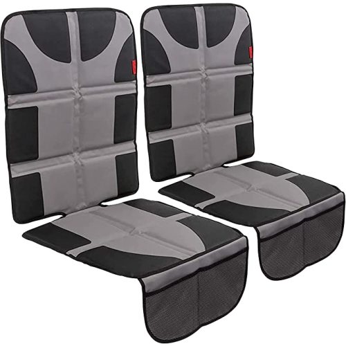 Lusso Gear Car Seat Protector Value Twin Pack, Thick Padding, 2 Mesh Storage Pockets, Waterproof, Protects Fabric or Leather Seats from Child Car Seat and Pets, Non-Slip Rubber Padded Backing, Gray - 2-Pack Gray
