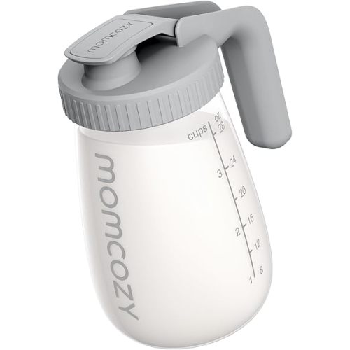 Momcozy Breast Milk Pitcher, Resistant to Heat and Cold Abrupt Temp Swings, No Leak Glass Breast Milk Fridge Storage Container with Wide Mouth, Fast Baby Formula Maker, Breastfeeding Essentials, Grey