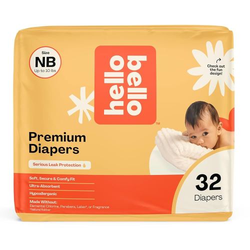 Hello Bello Premium Diapers Size NB (Up to 10 lbs) Safari Squad Designs, 32ct Jumbo Pack