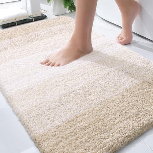 OLANLY Bathroom Rugs Mat 34x21, Extra Soft Absorbent Microfiber Bath Rugs, Rubber Backing, Quick Dry, Machine Washable Bath Mats for Bathroom Floor, Tub and Shower, Home Decor Accessories, Light Beige