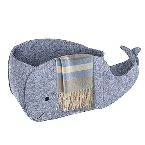 Aynaxcol Storage Basket Felt Storage Bin Whale Shaped Collapsible & Convenient Box Organizer with Carry Handles for Home Bedroom Closet Babies Nursery Toys (Large)