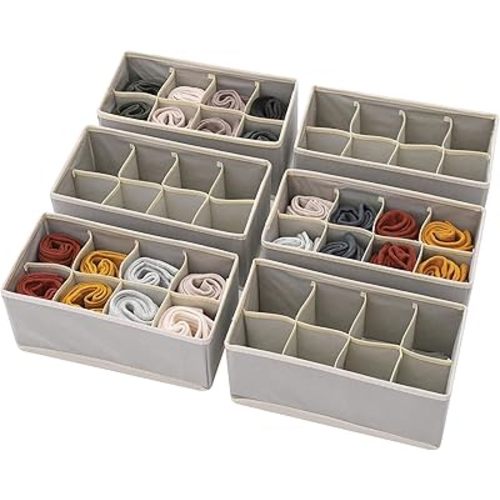 DIOMMELL Set of 6 Foldable Cloth Storage Box Closet Dresser Drawer Organizer Fabric Baskets Bins Containers Divider for Clothes Underwear Socks Lingerie Clothing, Grey 00-0600