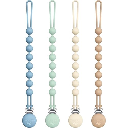 Cuddle Campus Silicone Pacifier Clip Holder with One Piece Design, Pack of 4 Soft Flexible Binky Clips with Texture for Baby Boy and Girl