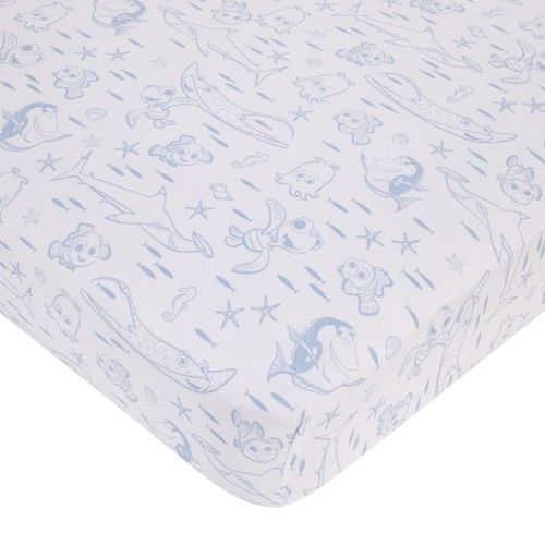 Nojo Disney Finding Nemo Cutest Little Catch Light Blue, And White Nursery Fitted Crib Sheet