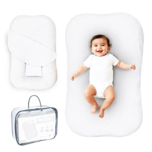 Aila + Aiden Baby Lounger | Organic Cotton Infant Lounger | Adjustable & Portable Floor Lounger |Supervised Use | Soft, Breathable, Washable Cover - Snuggle Collection - (White)
