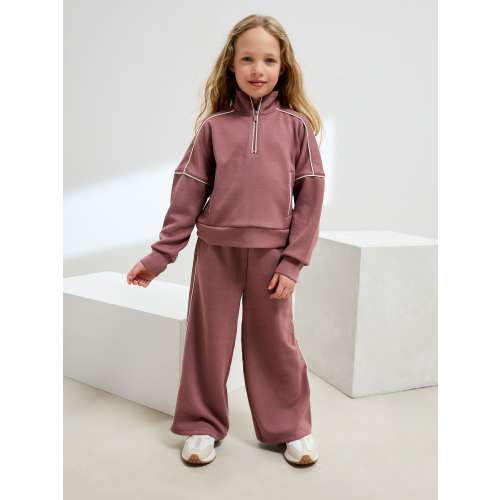 Rust Pink Supersoft Zip Neck Crew and Wide Leg Joggers Set (3-16yrs)