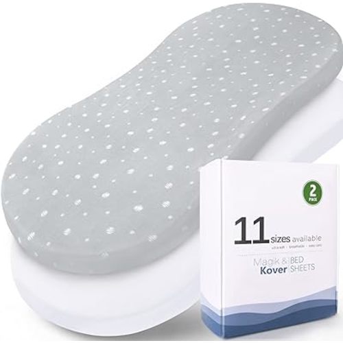 Bassinet Sheets 2 Pack, Fit for Halo BassiNest Swivel, Glide, Flex Sleeper, 4moms Mamaroo Sleep Bassinet, Baby Boy/Girl, Ultra Soft & Super Stretchy, White & Grey Ball,18" x 30"