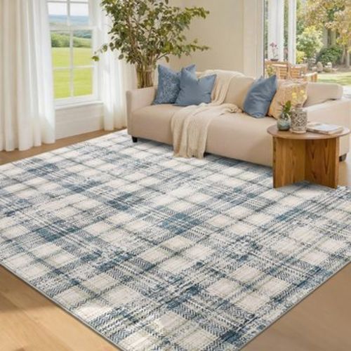 Garvee Modern Plaid Area Rug Farmhouse Geometric Rugs for Living Room Bedroom Non Slip Stain Resistant Carpet