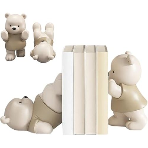 Cute Bear Decorative Bookends, 1 Pair, Waterproof Resin, Non Slip, Housewarming Gift, Multifunctional
