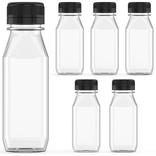 WANBAO 6 Pcs 6 oz Plastic Juice Bottle Reusable Bulk Beverage Containers for household use for Juice, Drinking Milkshake Tea, Milk, Juicing Smoothie Water and Other Beverages, Fridge Storage