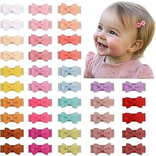 Mini Barrettes Baby Hair Clips for Infant Fine Hair, Newborn Hair Clips Tiny Barrettes Infant Barrettes Baby Girl,First Hair Tiny Baby Bows,Small Bows 40pcs