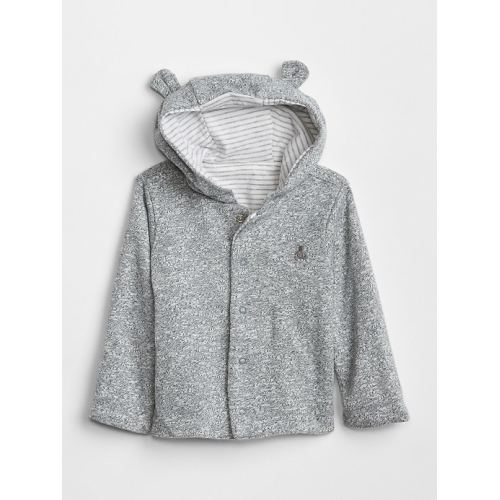 Baby Favorite Reversible Bear Hoodie Sweatshirt in light grey marle, size: 3-6 M
