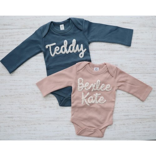 BABY NAME ONESIE® Custom Hand Embroidered Felt Name Colored - Etsy