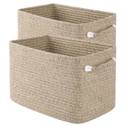 OIAHOMY Storage Baskets, Woven, Beige, 2 Pack (Brown)