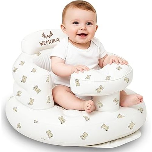 Inflatable Baby Seat for Babies 3-36 Months Blow Up Chair for Babies Infants Toddler Floor Sitting Up with Built in Air Pump (Bear)