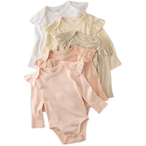 Butterblu Ashley 5-Pack Long Sleeve Ruffle Shoulder Bodysuits 100% Organic for Baby Girls
