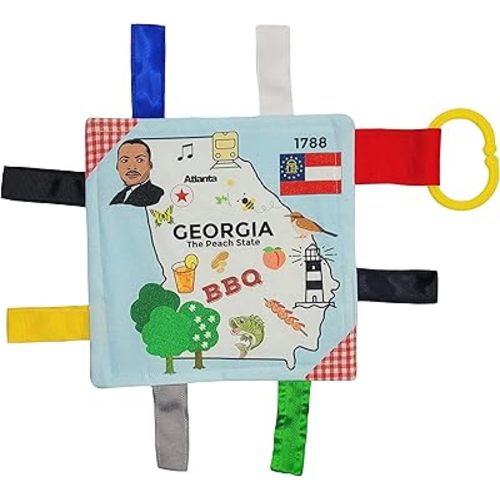 Baby Jack & Co 8x8" Learning Lovey Tag Toy for Babies - Crinkle Toy - Soft & Safe - Learn USA State Facts - Ideal BPA Free w/Stroller Clip (Georgia)