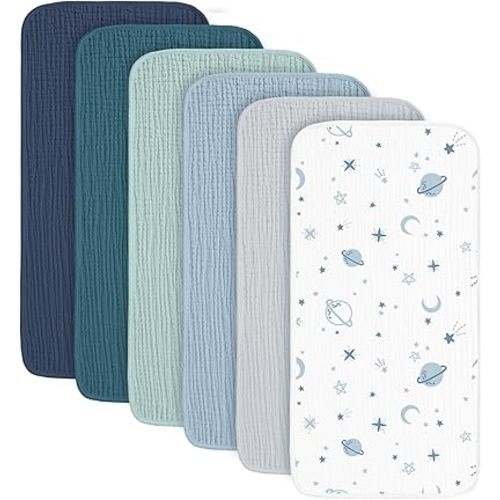 Konssy 6-Pack Muslin Baby Burp Cloths, Large 100% Cotton Burping Clothes, Soft & Absorbent for Newborns, Baby Boys and Girls