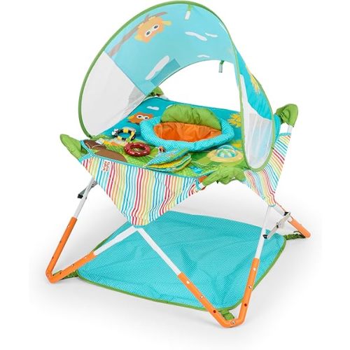 Bright Starts Pop 'N Jump Portable Activity Jumper, Indoor/Outdoor Use, Owl Forest with 4 Sensory Toys, Ages 6-12 Months