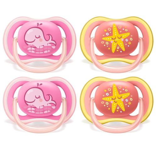 Philips AVENT Ultra Air Pacifier, 6-18 Months, Whale/Starfish, 4 Pack, SCF085/10
