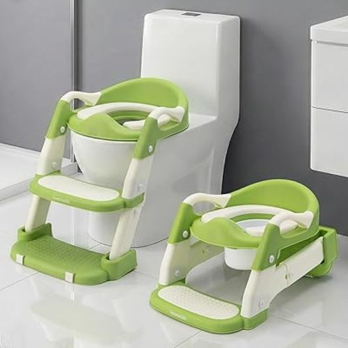 SereneLife 2-in-1 Potty Chair & Potty Training Seat with Step Stool Ladder - Height Adjustable Kids/Toddler Toilet Seat with Stable Anti-Slip Design, Cushioned Seat & Splash Guard For Boys Girls