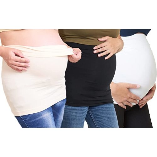 Maddie Moo Belly Band Seamless Maternity and Postpartum Shirt Extenders, X-Large - Natural/Black/White…