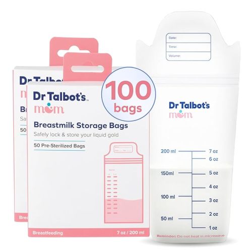 Dr. Talbot's Mom MilkFresh Breastmilk Storage Bags - Postpartum Essentials for Moms on the Go - 100 Count Pre-Sterilized Bags