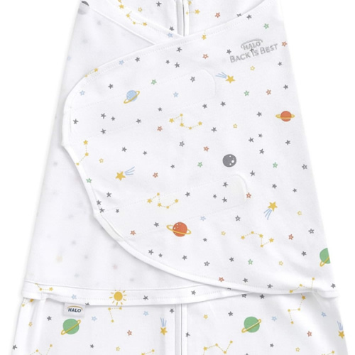 HALO 100% Cotton Sleepsack Swaddle, 3-Way Adjustable Wearable Blanket, TOG 1.5, Space, Newborn, 0-3 Months