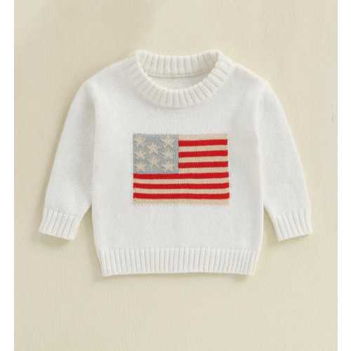 Baby / Toddler / Kids Patriotic Memorial Day American Flag Knit Crew Neck Sweater