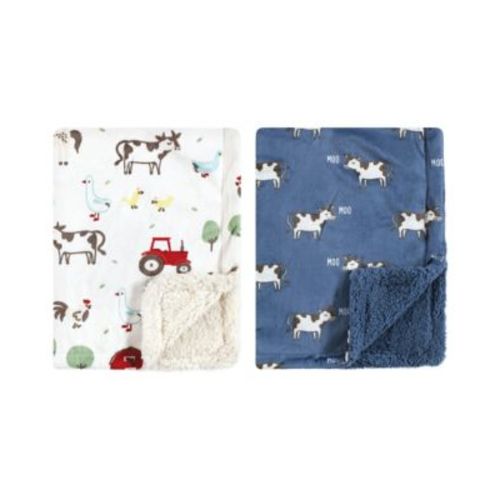 Infant Boy Plush Mink and Faux Shearling Blanket, Boy Farm Animals, One Size