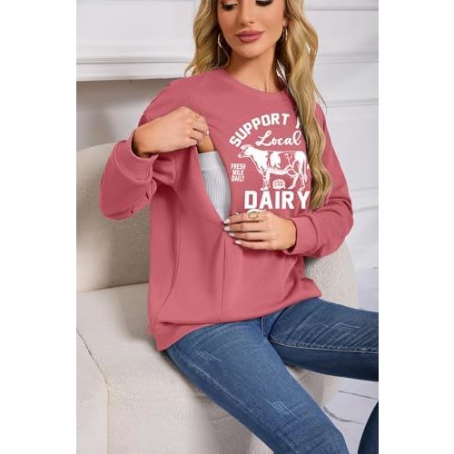 XL - ASTANFY Maternity Nursing Sweatshirts for Breastfeeding Women Friendly Zipper Nursing Sweatshirt Mama Breast Feeding Sweater