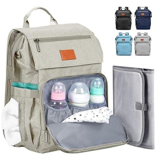 PILLANI Baby Diaper Bag Backpack - Baby Bag for Boys & Girls, Diaper Backpack - Large Travel Diaper Bags w/Changing Pad - Baby Registry Search & Shower Gifts Newborn Essentials & Items for Mom, Beige - Classic - Beige_classic