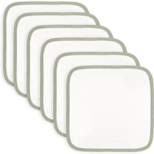Comfy Cubs Organic Rayon Made from Bamboo Baby Washcloths, 6 Pack, Ultra-Soft Organic Fabric, Gentle on Sensitive Skin for Face and Body, Plush, Super Absorbent for Girls and Boys (Sage Trim)