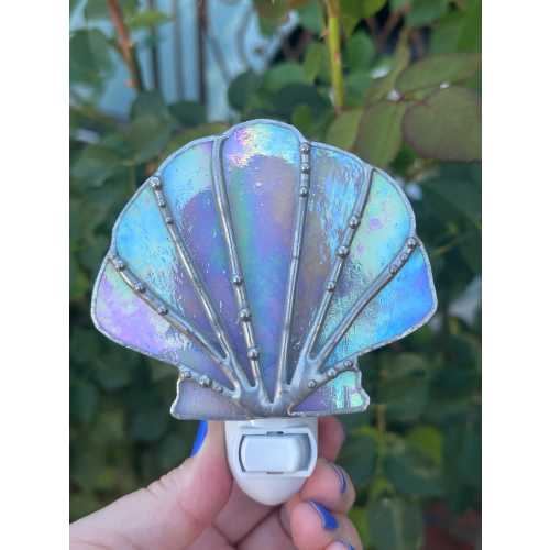 Stained Glass Iridescent Seashell Night Light