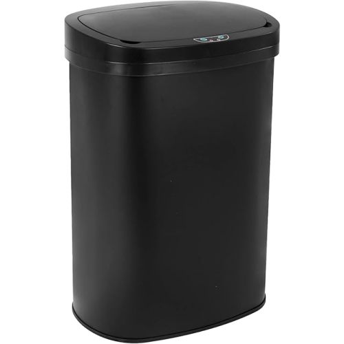 Stainless Steel Kitchen Trash Can Bathroom Bedroom Office Waste Bin with Lid Automatic Sensor Touch Free Garbage Can 13 Gallon / 50L,Black