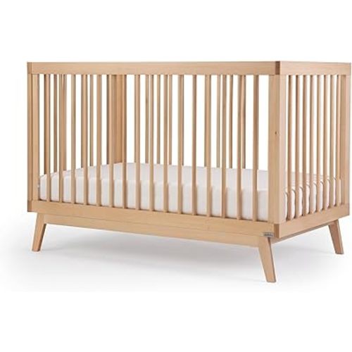 dadada Baby Soho 3 in 1 Convertible Wooden Crib to Toddler Bed - Made in Italy, GREENGUARD Gold Certified, Baby-Safe Finish, Sustainable Beech Wood, Modern Design, 3 Adjustable Heights (Natural)