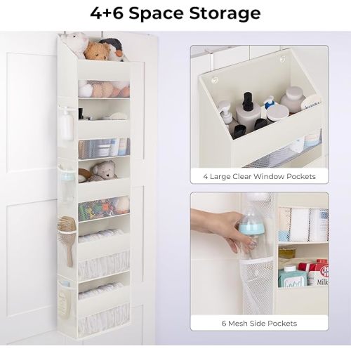 GRANNY SAYS Over the Door Organizer with 5 Large Capacity Pockets and 8 Mesh Pockets, Swing-proof Behind Door Organizers and Storage for Baby Nursery, Bedroom, Closet, Beige