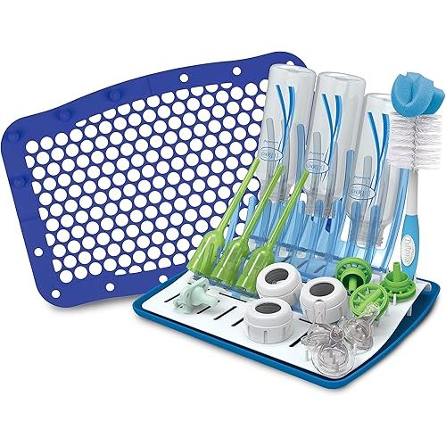 Dr. Brown's Universal Baby Bottle and Accessory Drying Rack with Silicone Baby Bottle and Pacifier Dishwasher Bag - Blue