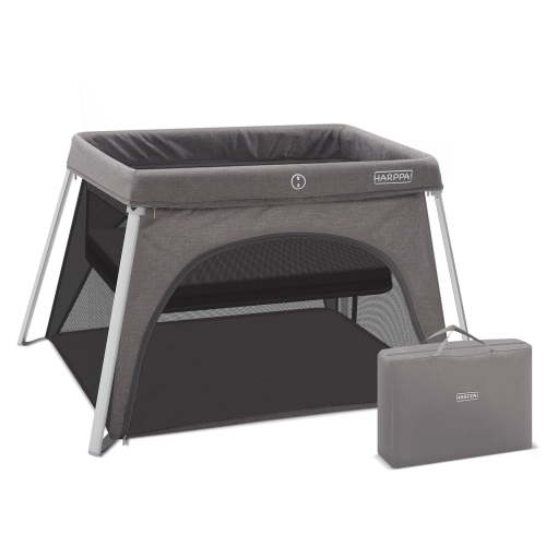 HARPPA Portable Travel Crib, Foldable Baby Playard Lightweight Playpen with Mattress, Gray
