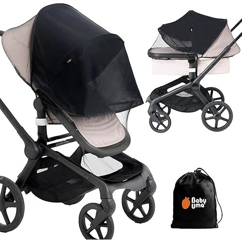 Baby Uma 2-in-1 Mosquito Net for Stroller & Stroller Sun Shade - UPF 50+ Baby Sun Protection, Breathable Blackout Mesh Baby Mosquito Net (+ Travel Bag)