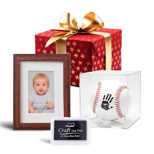 Baby Baseball Handprint Kit, Baby Hand and Footprint Kit for Newborns, Baseball Baby Shower Gifts, Ideal Keepsake for Boys and Girls, Unique Gift for New Dads and Moms (Display Case Included)