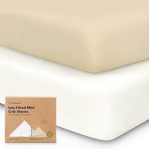 Pack and Play Sheets Fitted - 2-Pack Mini Crib Sheets for Pack N Play Mattress, Soft & Cozy, Neutral Toddler Playard Bedding, Snug Fitted Mini Baby Crib Mattress Cover Set for Boys, Girls (Khaki)