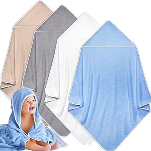 Reginary 4 Pack Baby Hooded Towels Coral Fleece Baby Bath Towels 30 x 30 Inch Soft Absorbent Hooded Bath Blanket for Newborn Toddler Infant Boy Girl Shower Gift Supplies (White, Gray, Brown, Blue)