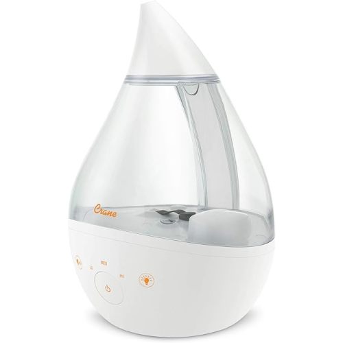 Crane Ultrasonic Humidifiers for Bedroom and Office, 1 Gallon 4-in-1 Cool Mist Air Humidifier for Large Room and Home, Humidifier Filters Optional, Clear & White